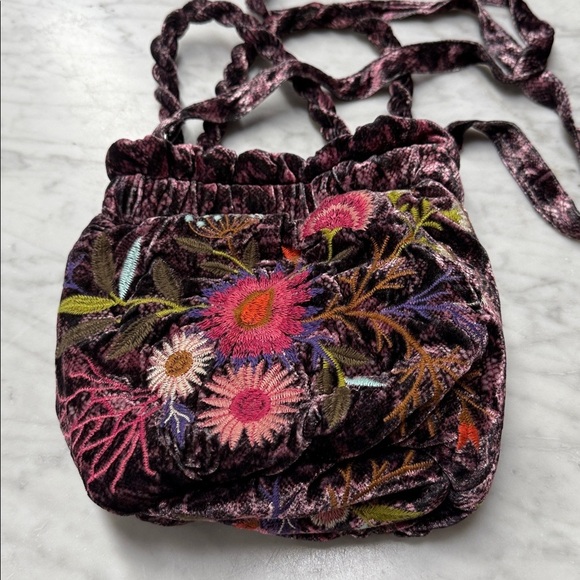 Johnny Was NWT Ulla Velvet Maroon Leopard Flo Embroidered Crossbody Pouch Bag - Picture 5 of 14